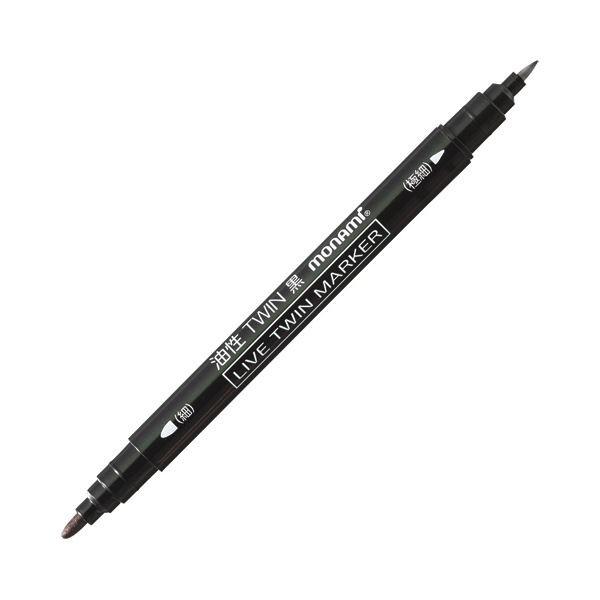 (まとめ) モナミ 油性ツインマーカー 細字+極細 黒 15001 1セット(12本) 〔×10セット〕
