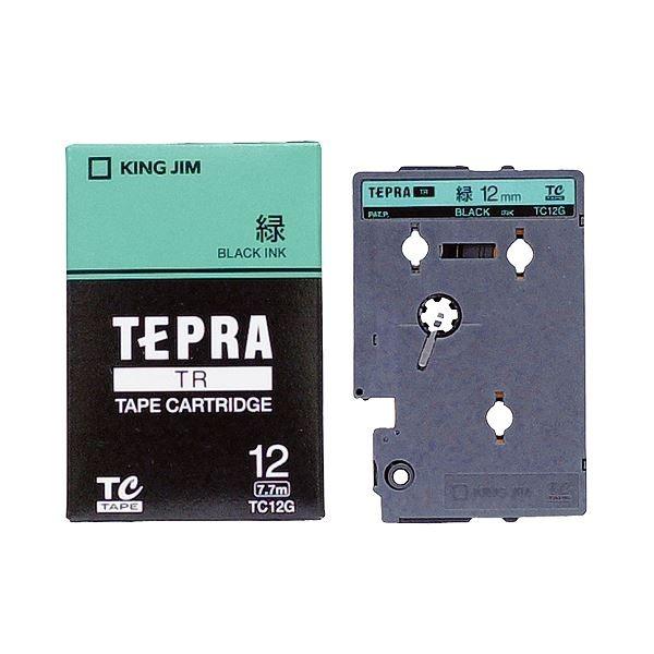 (まとめ) キングジム テプラ TR テープカートリッジ パステル 12mm 緑／黒文字 TC12G 1個 〔×10セット〕