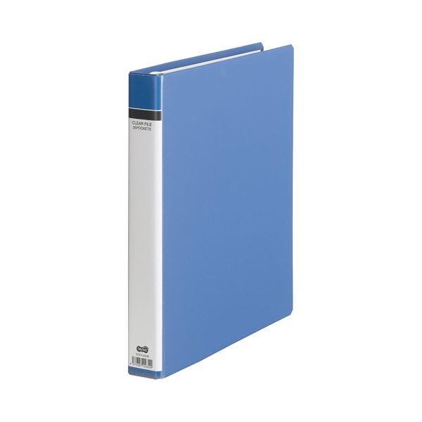 (まとめ) TANOSEE クリヤーファイル（貼り表紙） A4タテ 30穴 25ポケット付属 背幅42mm 青 1冊 〔×10セット〕