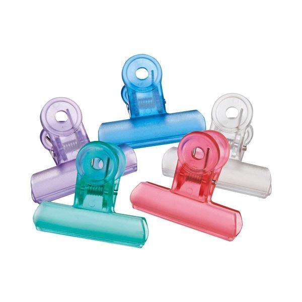 (まとめ) ミツヤ クリアクリップ アクア 中 口幅50mm 5色アソート PCC-5P-AS 1箱(5個：各色1個) 〔×30セット〕