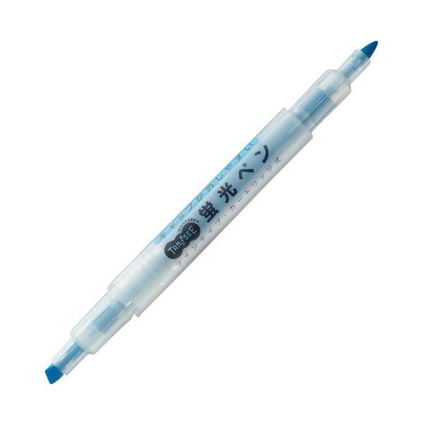 (まとめ) TANOSEEキャップが外しやすい蛍光ペン ツイン 青 1本 〔×100セット〕