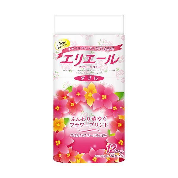 （まとめ）大王製紙 エリエールトイレットティシュー お花刷り上げる ダブル 芯あり 香つき 25m 1容器に並べる（12渦巻形）〔×10仕掛ける〕 トイレットペーパー-衛生日用品