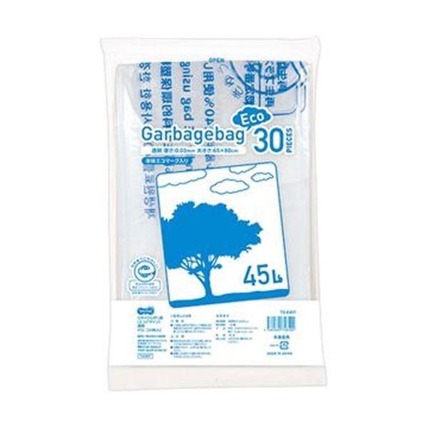 （まとめ）TANOSEE リサイクルポリ袋（エコデザイン）透明 45L 1パック（30枚）〔×20セット〕