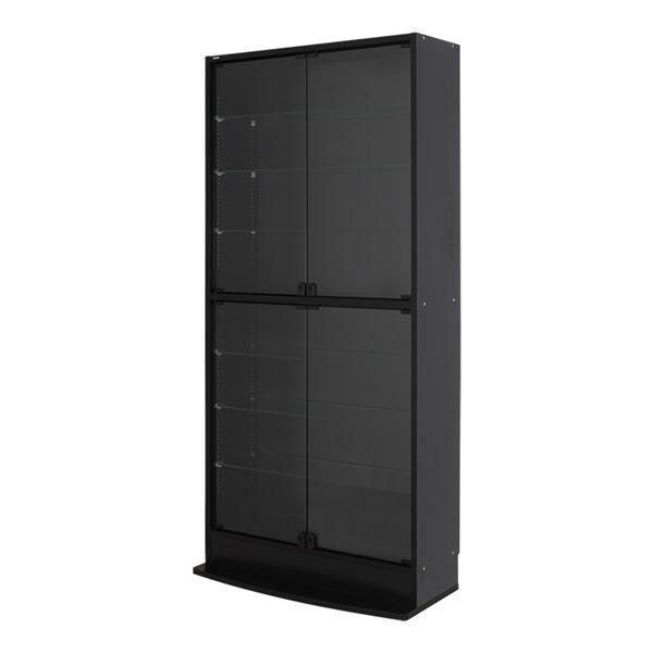 コレクションケース/収納棚 〔ワイド ハイタイプ 本体 奥行29cm ブラック〕 幅83.1cm 強化ガラス扉 棚板 〔組立品〕