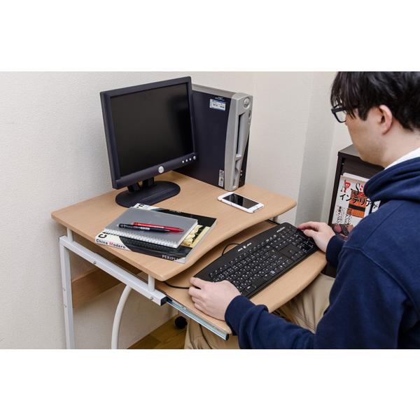 パソコンデスク 学習机 約幅64cm ウォールナット スチールフレーム スライド棚 キャスター コンパクト PCデスク 組立品 リビング〔代引不可〕｜little-trees｜04