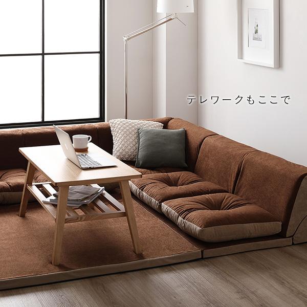 日本製 フロアマット付き ソファセット 〔ブラウン〕 麻風織り生地