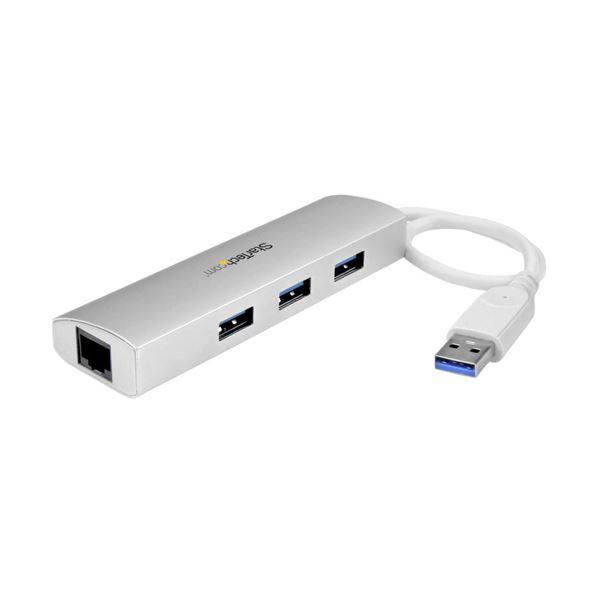 （まとめ）StarTech.com 3ポートポータブル USB 3.0ハブ （ギガビットイーサネット対応LANアダプタ内蔵） ST3300G3UA 1台 〔×3セット〕