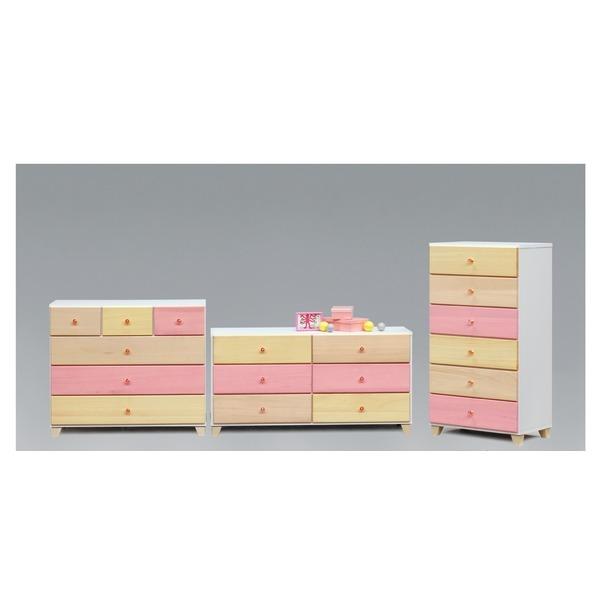 ローチェスト タンス 3段 幅117cm ピンク系 日本製 木製 桐材 引出し収納 子供部屋 ベッドルーム 寝室 リビング 完成品の画像