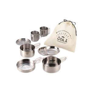〔16個セット〕 キャンピング鍋セット/アウトドア用品 〔8点セット〕 ステンレス製 鍋・フライパン・小皿・マグカップ等