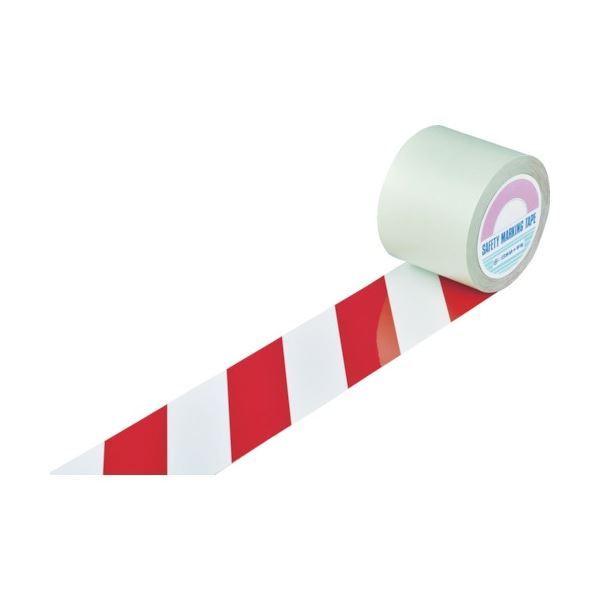日本緑十字社 ガードテープ(ラインテープ) 白/赤(トラ柄) 100mm幅×100m 148143 1巻のサムネイル