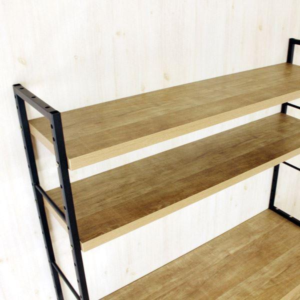 食器棚 幅約120cm 棚板タイプ レディーオーク 日本製 アイアン 古木風 木目柄 カップボード キッチン 台所 インテリア家具の画像