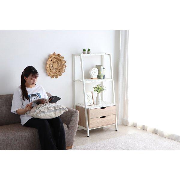 オープン シェルフ 幅59cm ホワイト テラーゾ 収納棚付き リビング収納 インテリア家具 収納家具の画像