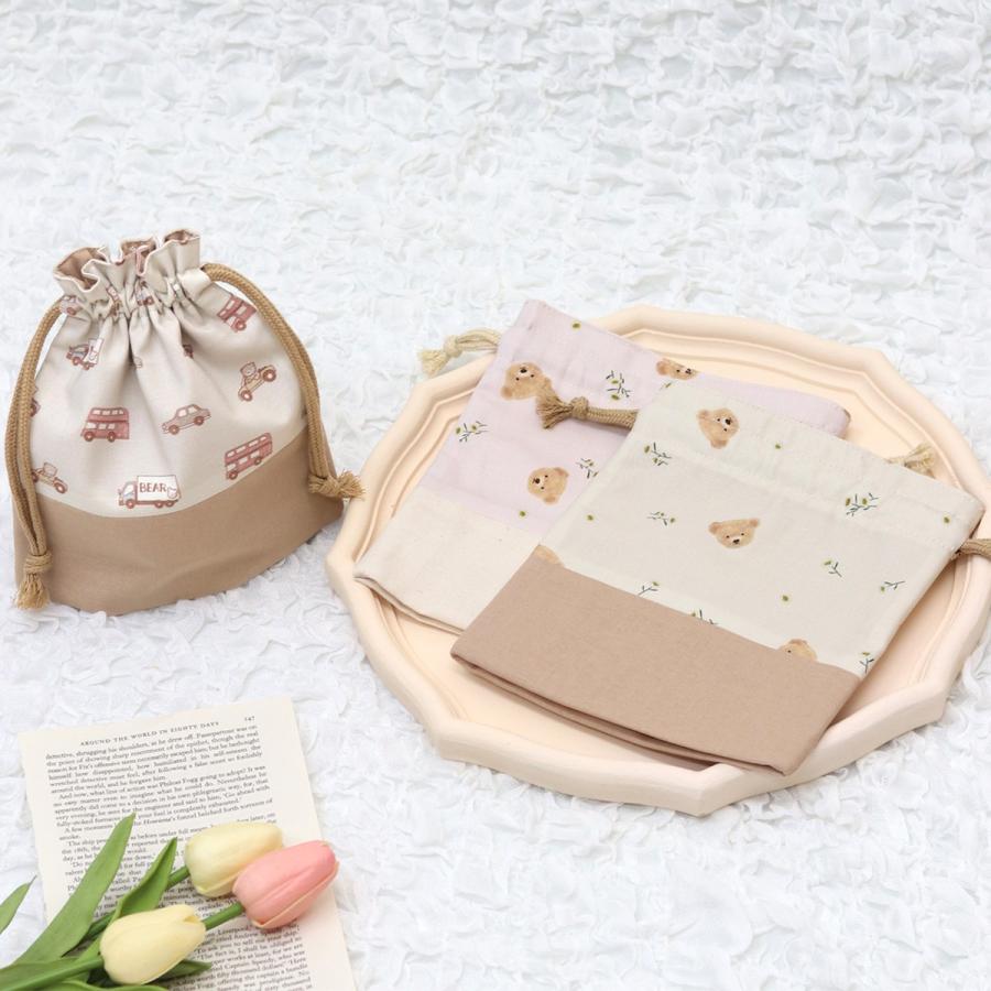 サイズオーダー可】名入れ ランチ3点セット くまとお花 くまとくるま