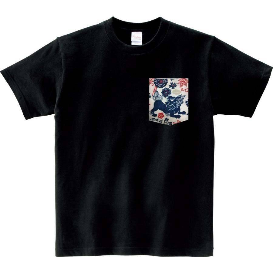 完売〜OKINAWA〜オリジナルポケットTシャツ【白シーサー】BLACK