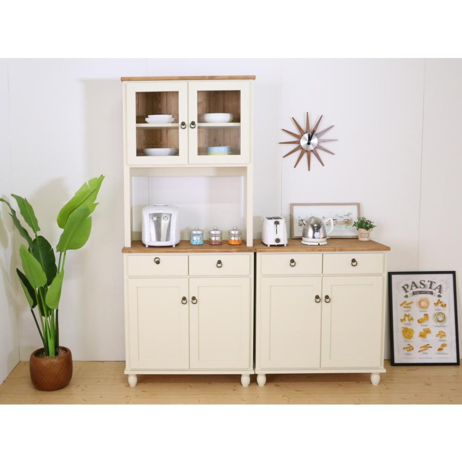 フレンチカントリー家具 食器棚 カップボード 幅78 ホワイト 手作り