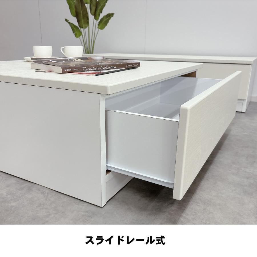センターテーブル 幅80x80 完成品 木製 引き出し付き ロー