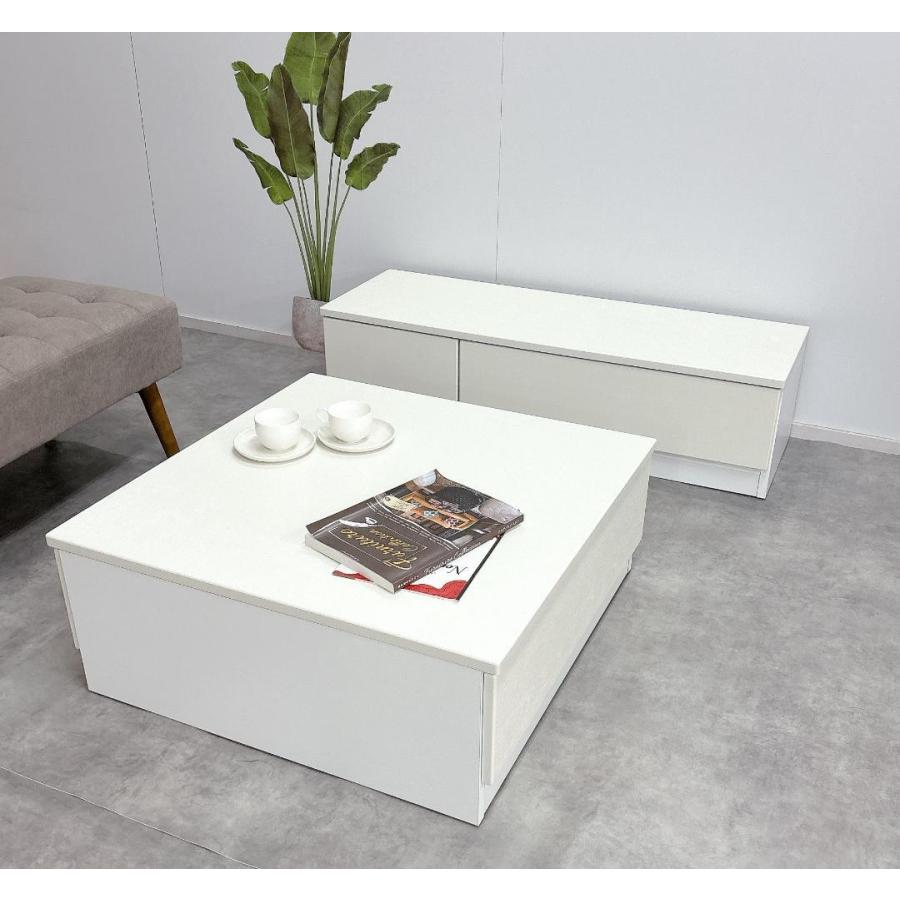 センターテーブル 幅80x80 完成品 木製 引き出し付き ローテーブル