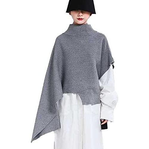 宅配 ニット プルオーバー オフタートル アシメ 上質 マリアマーファ アシンメトリー L グレー 冬 秋 エレガント 大人 ポンチョ ノースリーブ Www We Job Com