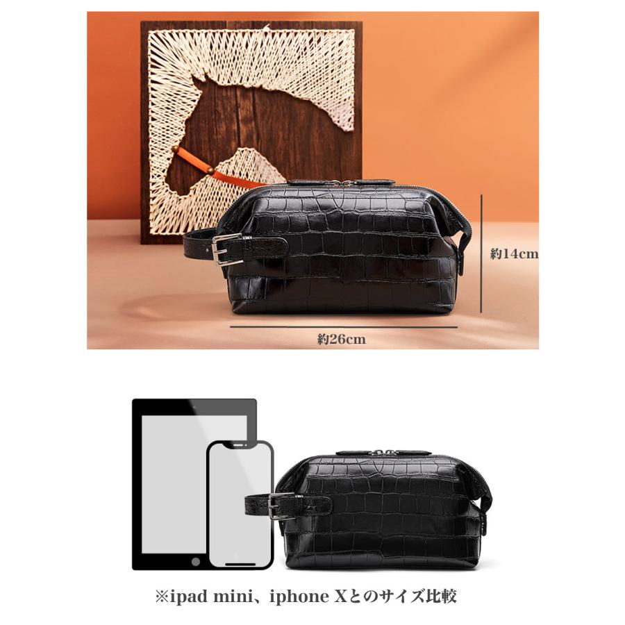 スマートセカンドバッグ GTQ6251 引き手付き クロコダイル ワニ革 メンズ 黒 並行輸入正規品 （アリゲーター・腹部位革）の画像