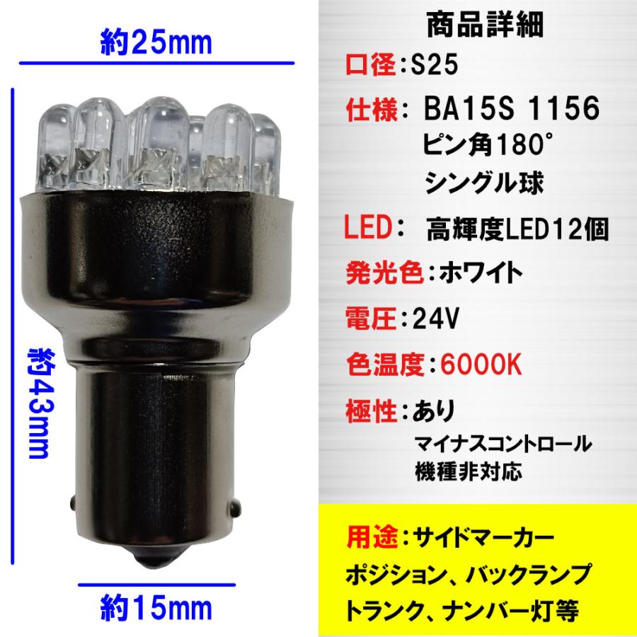 S25 LEDバルブ シングル 24V ホワイト 白 10個 サイドマーカー BA15S