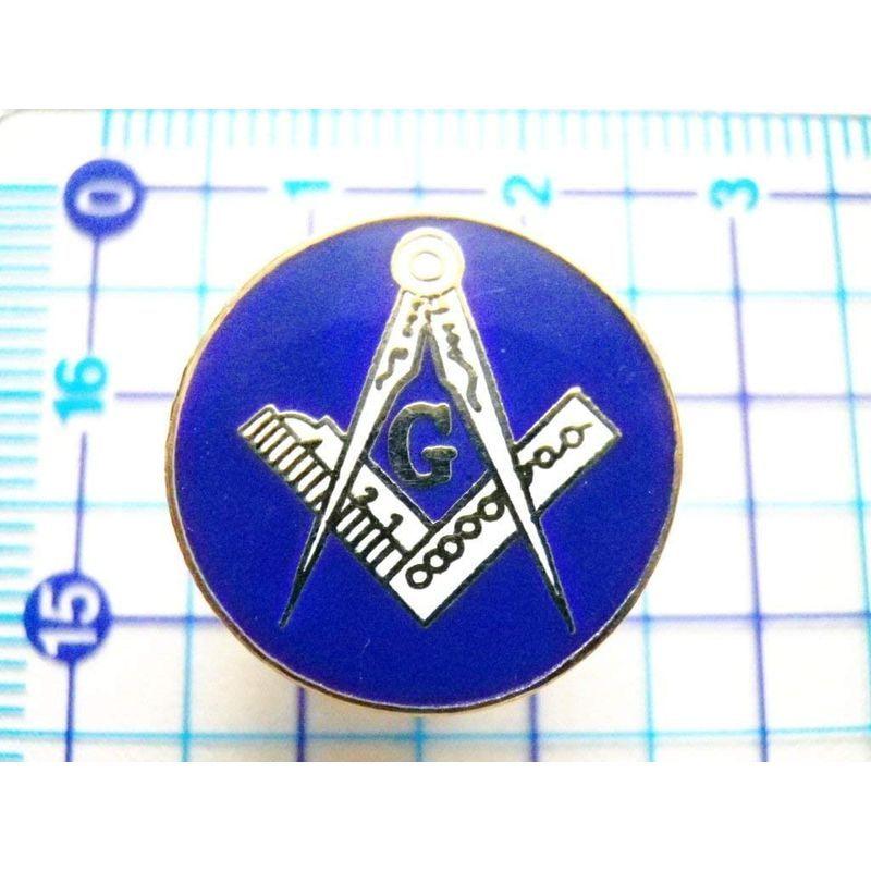 謎の多い フリーメイソン 秘密結社 本格 ピンバッジ アクセサリー Free Mason 青 丸型 Masonic コンパス 定規 G シン