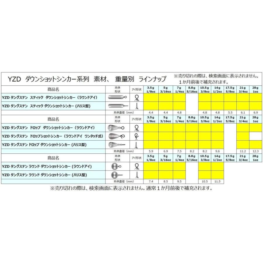 YZD タングステン ドロップ ダウンショットシンカー TG (ハリス型) 7g 1/4oz 30個｜littleprincess01｜05