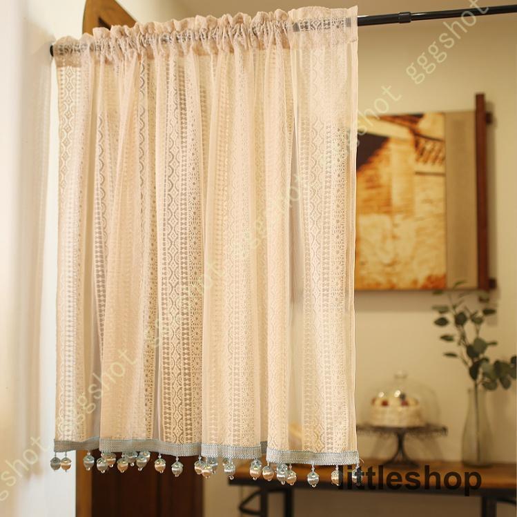 カフェカーテン【キラキラベージュレース】ハンドメイド ベージュ レース ハーフカーテン 姫系 美しい カフェカーテン 小