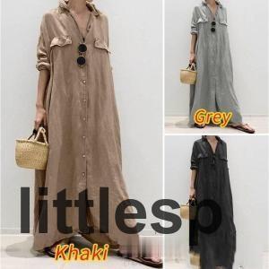 シャツワンピース ロングワンピース 春秋服 レディース ゆったり 体型