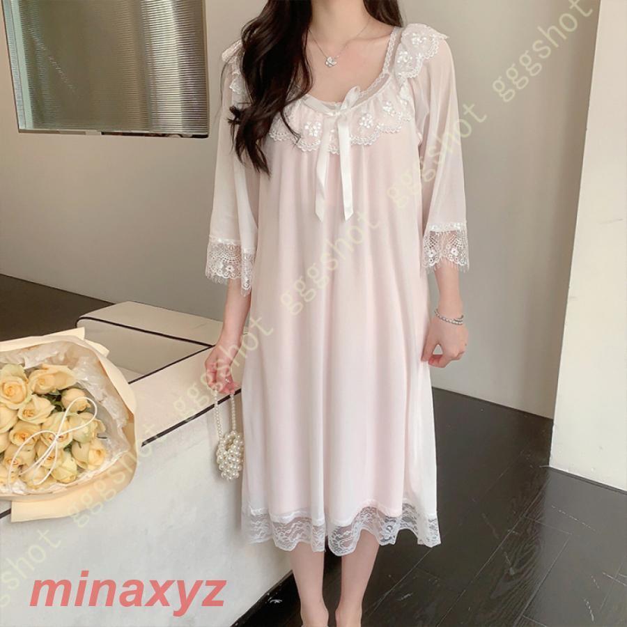 ネグリジェ レディース おしゃれ レース 姫系 ロング丈 寝巻き マキシ