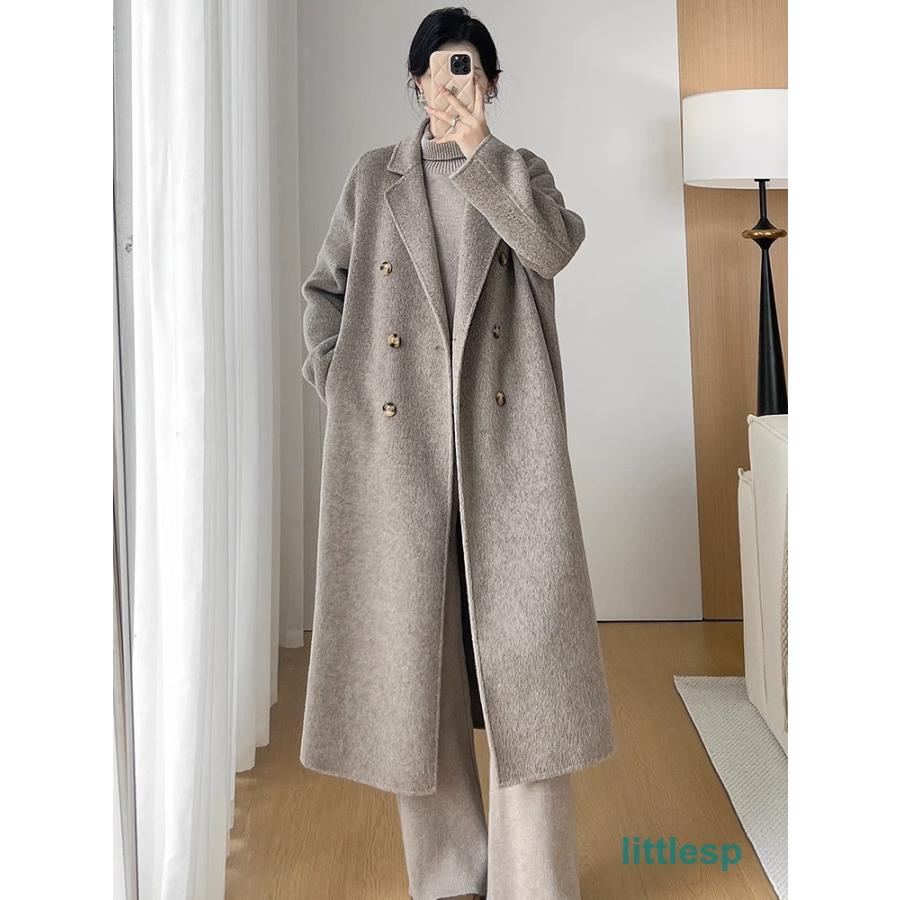 上品ロングコート ウール100% リバーコート ダブルスタイル