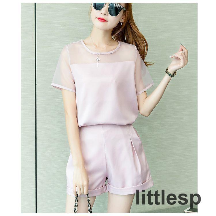 セットアップ シースルー切替 半袖トップス ショートパンツ 上下
