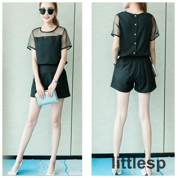 セットアップ シースルー切替 半袖トップス ショートパンツ 上下