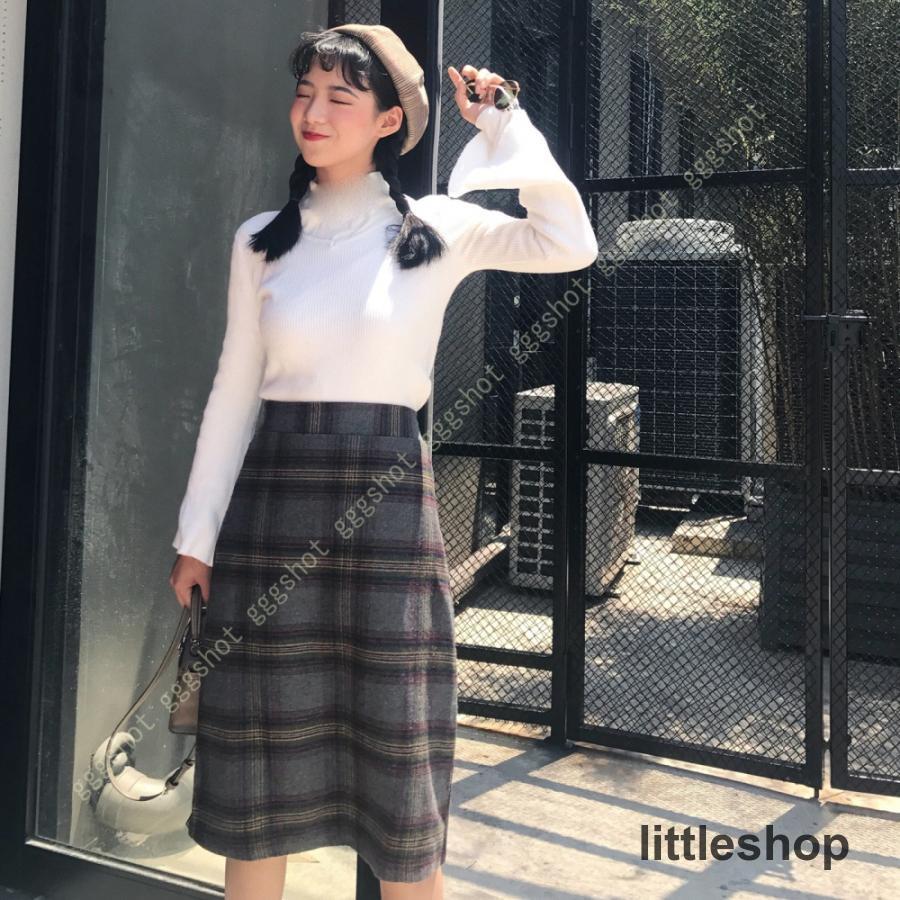 スカート 膝丈 レディース Aライン ロングスカート チェック柄 ハイ 