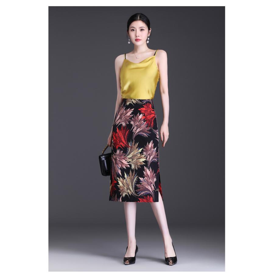 花柄 ハイウエスト タイト ミモレスカート 4色展開 タイトスカート 花柄 ハイウエストスカート 花柄スカート 姫系