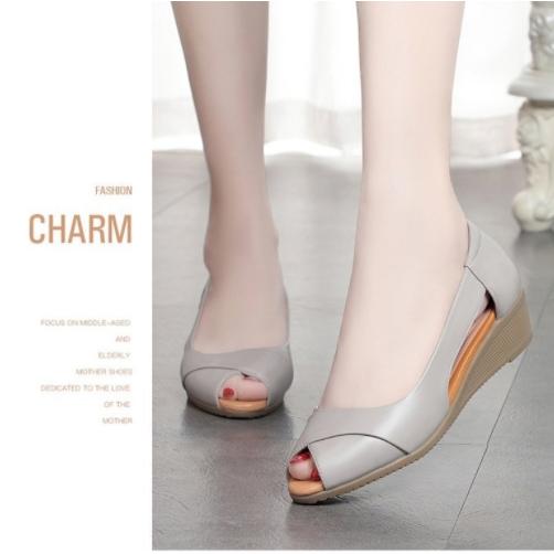 ウェッジソール 歩きやすい オープントゥ パンプス レディース