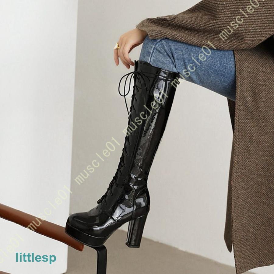 コスプレ靴 ブーツ レディース ロング レースアップブーツ