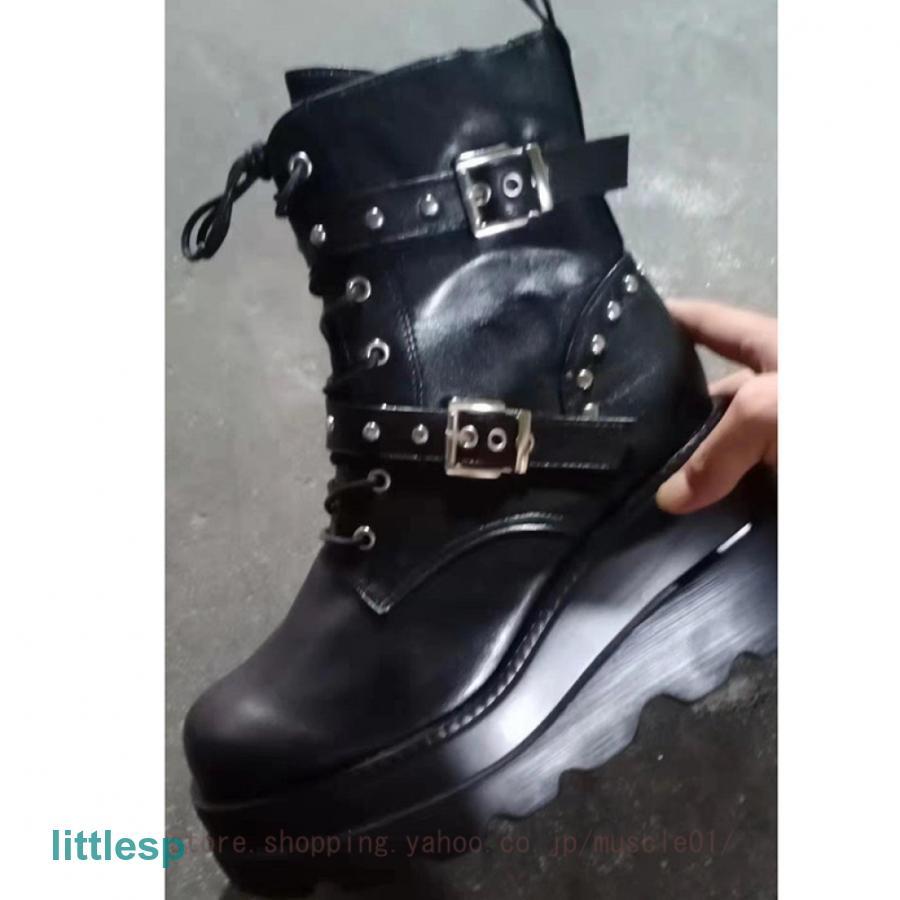 厚底ブーツ ショートブーツ レディース靴 バックル サイド