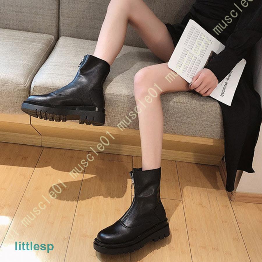 ショートブーツ ブーツ レディース フロントジップ 靴 ラウンド