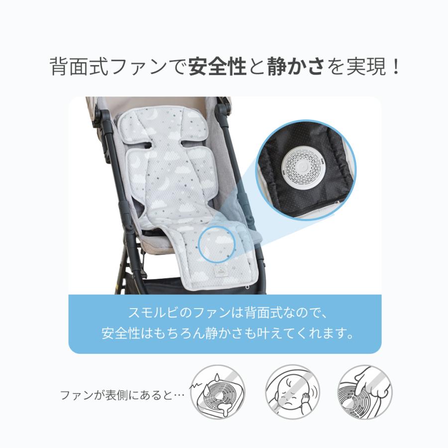 ベビーカー ファン付き シート ベビーカーシートファン 夏用 スモルビ ファン付き クールシート 洗濯可能 ベビーカーシート メッシュ 保冷剤 チャイルドシートの画像