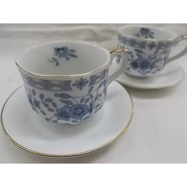 中古 パールチャイナ Pearl China カップ&ソーサー ペアセット 白×薄青 