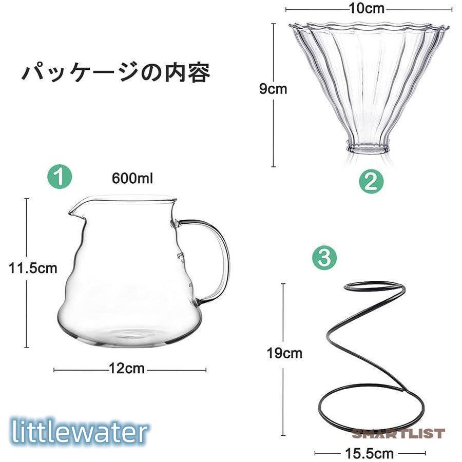 コーヒードリップセットにコーヒーサーバー ガラス透過 コーヒードリッパー クリア ドリップスタンドが含まれています おしゃれガラスコーヒーフィルターセット｜littlewater｜02