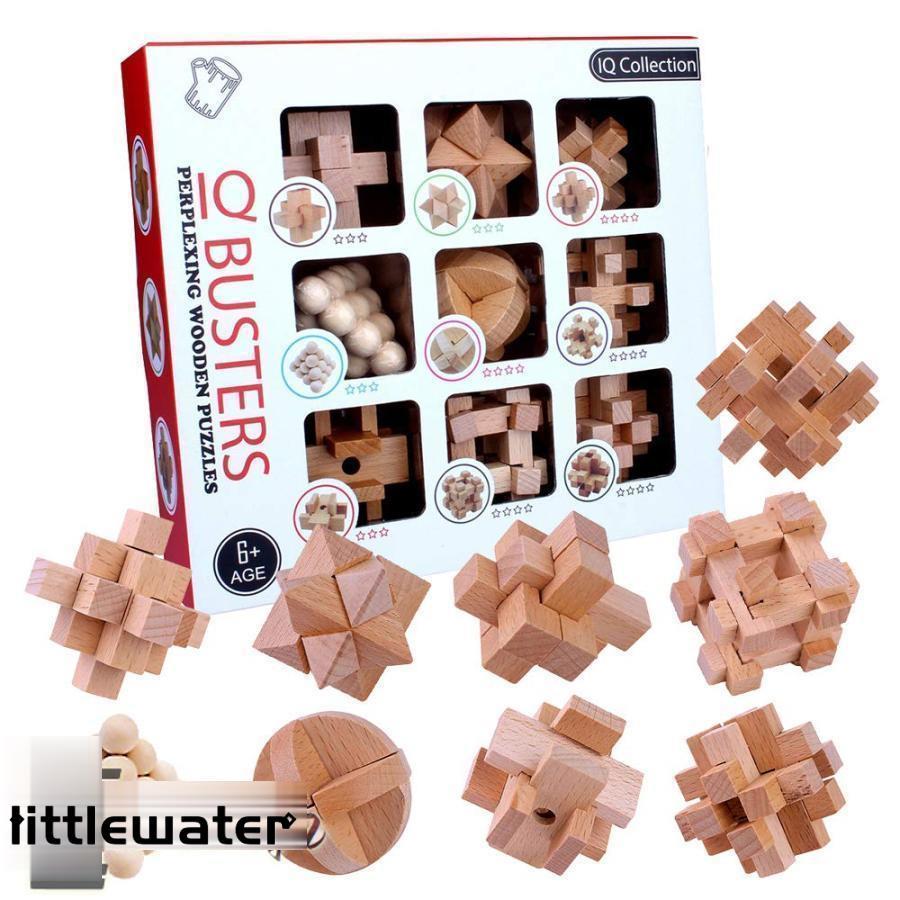 孔明パズル 木製パズル 立体パズル 知恵おもちゃ 9pcsセット木製古典