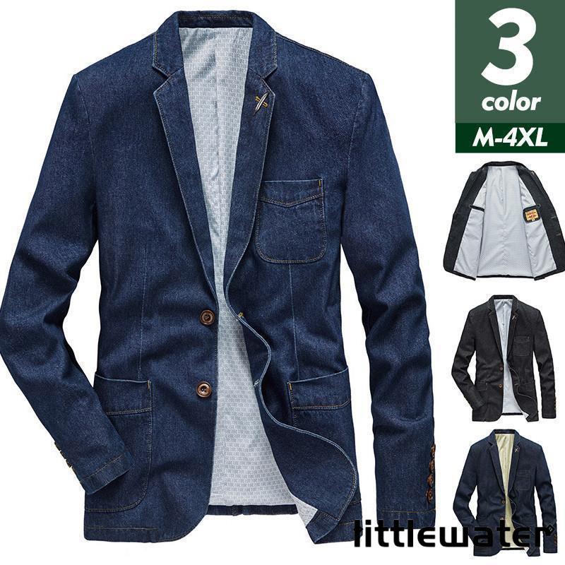 テーラードジャケット メンズ デニム デニムジャケット ブレザー 2ボタン 紳士服 おしゃれ 春 秋 ジャケット 大きいサイズ アウター 無地 テーラードジャケット メンズ デニム デニムジャケット ブレザー 2