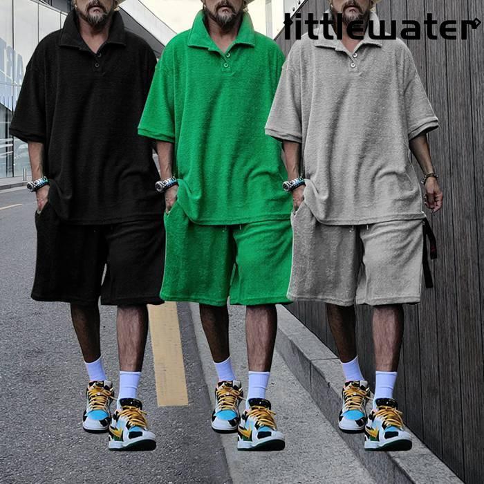 セットアップ メンズ 上下セット タオル生地 半袖 大きいサイズ