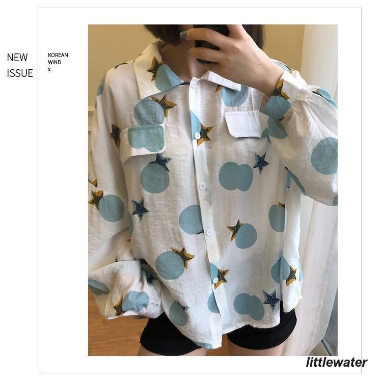 柄シャツ 水玉 スター 長袖シャツ ブラウス 総柄 レディース トップス 