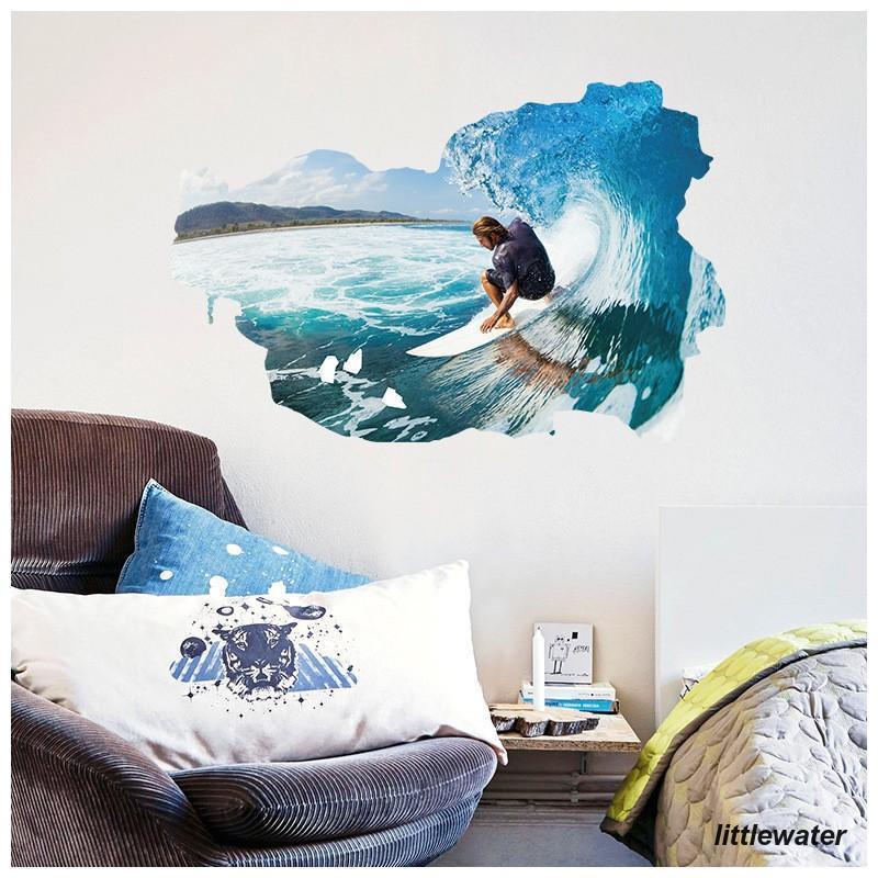 ウォールステッカー ウォールシール サーフィン 海 波 綺麗 だまし絵