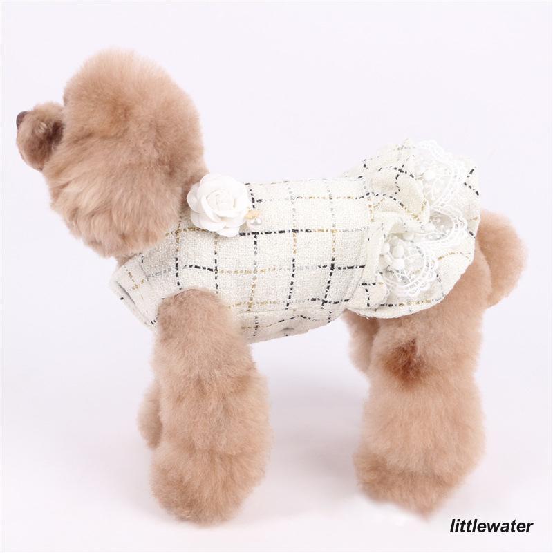 犬用ワンピース 犬 ドッグ わんちゃん ペットグッズ ペット用品 ドッグウェア ノースリーブ ティアードスカート コサージュ風 花飾り フェイクパール｜littlewater｜08