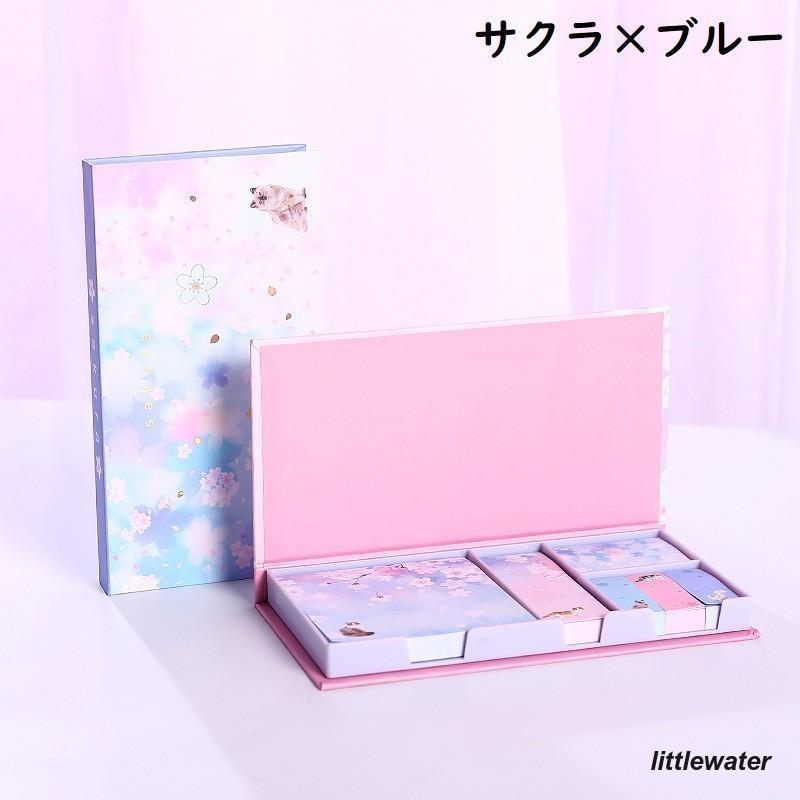 付箋紙 ふせん 6個セット 文具 文房具 事務用品 メモ 桜 花 フラワー ネコ 猫 ピンク ブルー パープル かわいい おしゃれ 筆記具 ステーショ｜littlewater｜09