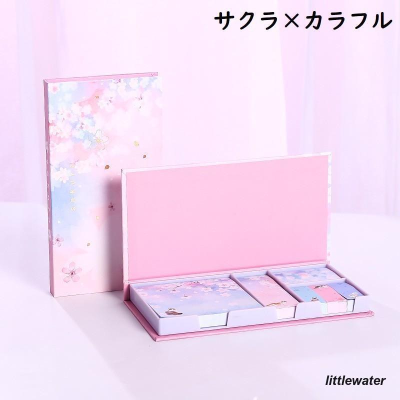 付箋紙 ふせん 6個セット 文具 文房具 事務用品 メモ 桜 花 フラワー ネコ 猫 ピンク ブルー パープル かわいい おしゃれ 筆記具 ステーショ｜littlewater｜10