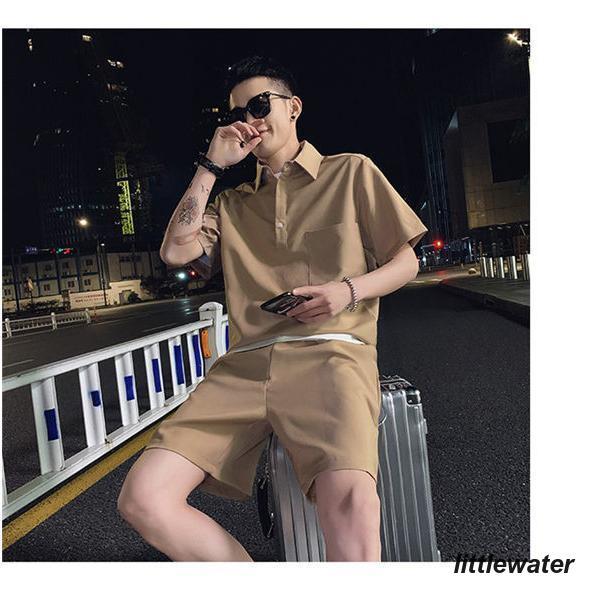 セットアップ メンズ シャツセット 半袖ｔシャツ ショーツ 膝上 スウェット 上下セット ハーフパンツ 春 夏｜littlewater｜11